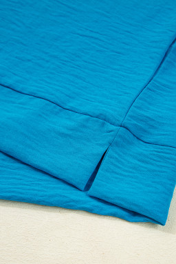 Sky Blue Frill V Neckline Puff Sleeve Crinkled Blouse