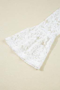 White Lace Crochet Bell Sleeve Mock Neck Blouse
