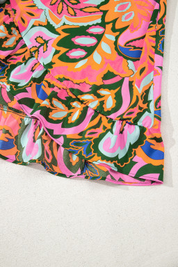 Rose Tropical Plant Print Surplice V Neck Ruffle Hem Maxi Dress