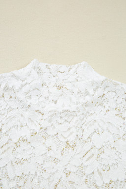 White Lace Crochet Bell Sleeve Mock Neck Blouse
