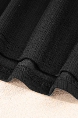 Black Flower Applique Mesh Long Sleeve V Neck Top