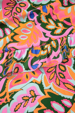 Rose Tropical Plant Print Surplice V Neck Ruffle Hem Maxi Dress