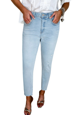 Beau Blue Mid Rise Ankle-Length Distressed Skinny Jeans