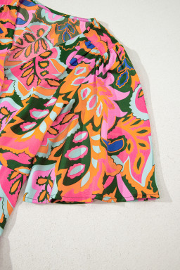 Rose Tropical Plant Print Surplice V Neck Ruffle Hem Maxi Dress