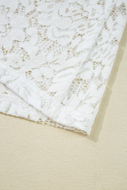 White Lace Crochet Bell Sleeve Mock Neck Blouse