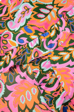 Rose Tropical Plant Print Surplice V Neck Ruffle Hem Maxi Dress