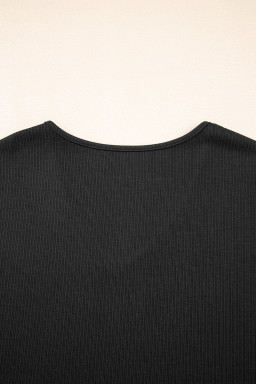 Black Flower Applique Mesh Long Sleeve V Neck Top