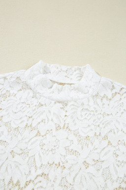White Lace Crochet Bell Sleeve Mock Neck Blouse