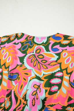 Rose Tropical Plant Print Surplice V Neck Ruffle Hem Maxi Dress