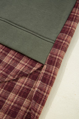 Moss Green Vintage Plaid Patchwork Drop Shoulder Sweatshirt