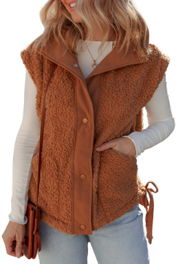 Cinnamon Faux Fur Snap Button Front Knot Side Plush Vest