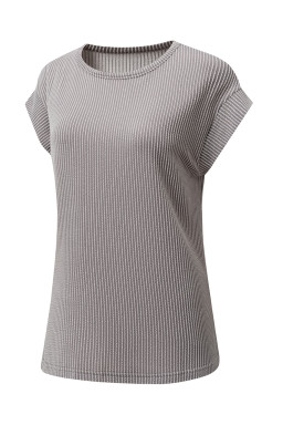 Gray Twisted Ribbed Textured Plain T Shirt