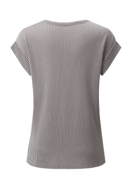 Gray Twisted Ribbed Textured Plain T Shirt