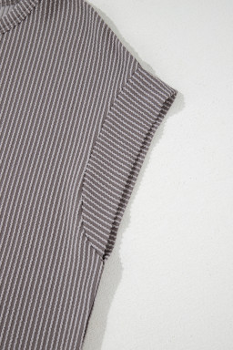 Gray Twisted Ribbed Textured Plain T Shirt