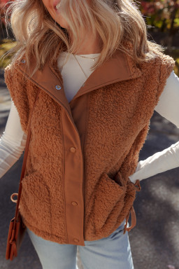 Cinnamon Faux Fur Snap Button Front Knot Side Plush Vest