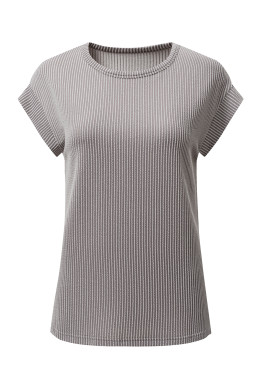 Gray Twisted Ribbed Textured Plain T Shirt
