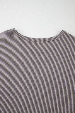 Gray Twisted Ribbed Textured Plain T Shirt