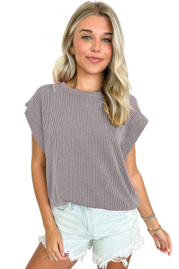 Gray Twisted Ribbed Textured Plain T Shirt