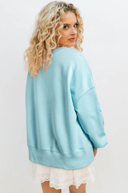 Beau Blue Sequin Bow Drop Shoulder Oversized Sweatshirt