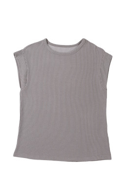 Gray Twisted Ribbed Textured Plain T Shirt
