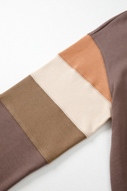 Dark Khaki Colorblock Drop Shoulder Pullover Casual Sweatshirt