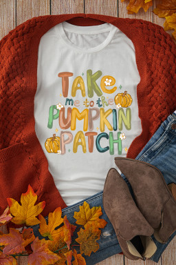 White Take Me To The Pumpkin Heat Transfer Printing Cotton Blend T Shirt