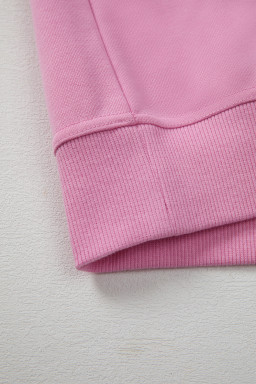 Bright Pink Lace Patchwork Raglan Sleeve Loose Fit Sweatshirt