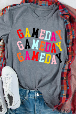 Gray GAMEDAY Letter Heat Transfer Printing Crewneck T Shirt