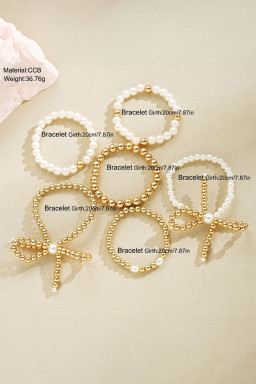 Gold Pearl Beaded Bow Design Bracelet Set