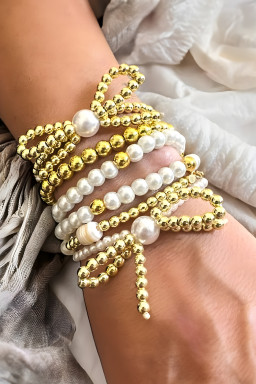 Gold Pearl Beaded Bow Design Bracelet Set