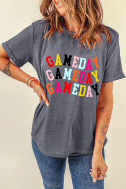 Gray GAMEDAY Letter Heat Transfer Printing Crewneck T Shirt