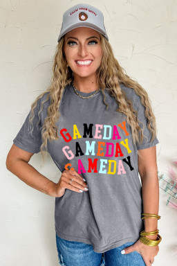 Gray GAMEDAY Letter Heat Transfer Printing Crewneck T Shirt