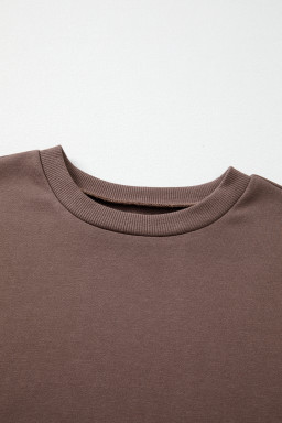 Dark Khaki Colorblock Drop Shoulder Pullover Casual Sweatshirt