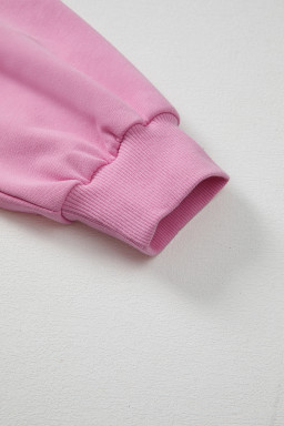 Bright Pink Lace Patchwork Raglan Sleeve Loose Fit Sweatshirt