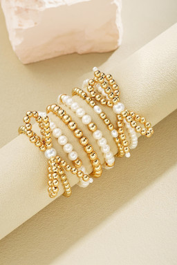 Gold Pearl Beaded Bow Design Bracelet Set