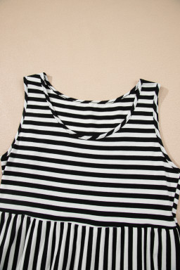 Black Stripe U Neck Sleeveless Loose Fit Mini Dress