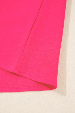 Strawberry Pink Floral Embroidered Flutter Sleeve Pleated Plus Size Blouse