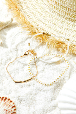 Gold Faux Pearl Beaded Tube Minimalist Bracelet Set