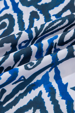 Blue Bohemian Abstract Print Frill V Neck Long Sleeve Blouse