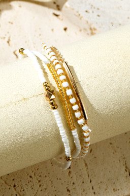 Gold Faux Pearl Beaded Tube Minimalist Bracelet Set