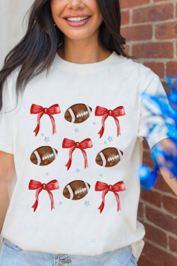White Football and Bow Heat Transfer Printing Graphic Crewneck Tee