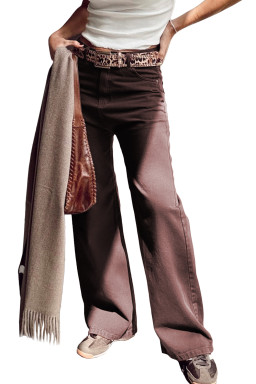 Coffee Solid Color Loose Straight High Waist Jeans
