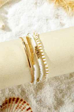 Gold Faux Pearl Beaded Tube Minimalist Bracelet Set