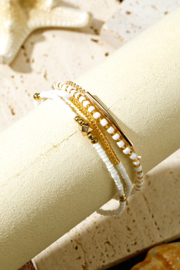 Gold Faux Pearl Beaded Tube Minimalist Bracelet Set