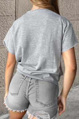 Light Grey USA Letter Patch Notched Neck Loose Tee