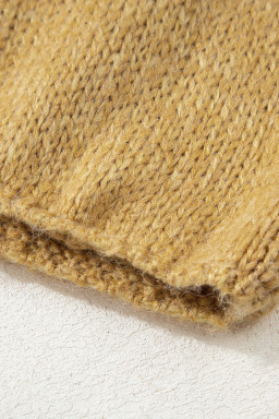 Light French Beige Lantern Sleeve Scallop V Neck Buttoned Front Cardigan