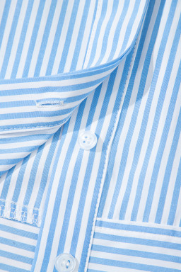 Sky Blue Striped Contrast Neckline Buttoned Shirt