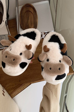 White Cartoon Animal Plush Slippers
