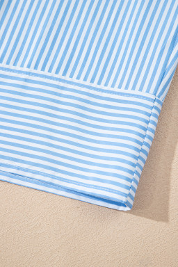 Sky Blue Striped Contrast Neckline Buttoned Shirt