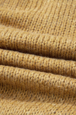 Light French Beige Lantern Sleeve Scallop V Neck Buttoned Front Cardigan